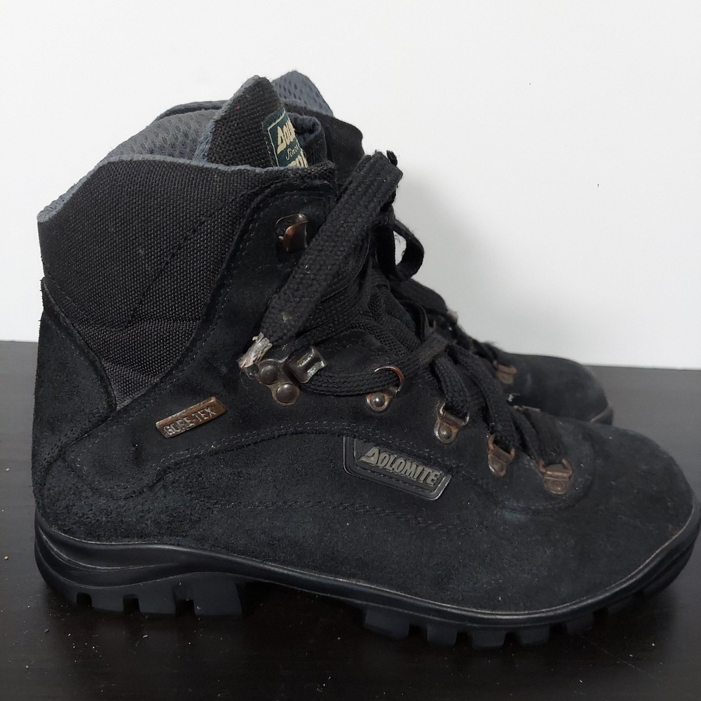 Dolomite Trekking Boots Womens Size 7 Black Suede Gore-Tex Vibram Hiking Winter